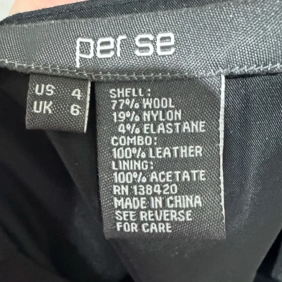 Per Se by Carlisle Black Leather Panel & Wool Flare Skirt Size 4 - Picture 4 of 10